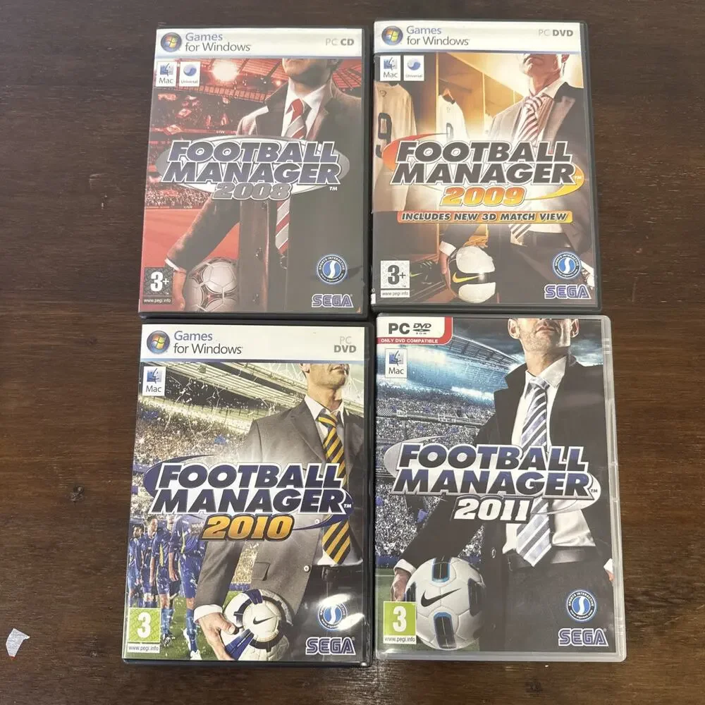 Football Manager PC Game Bundle Lot 2008 2009 2010 2011 CIB Soccer Mac PAL Sega